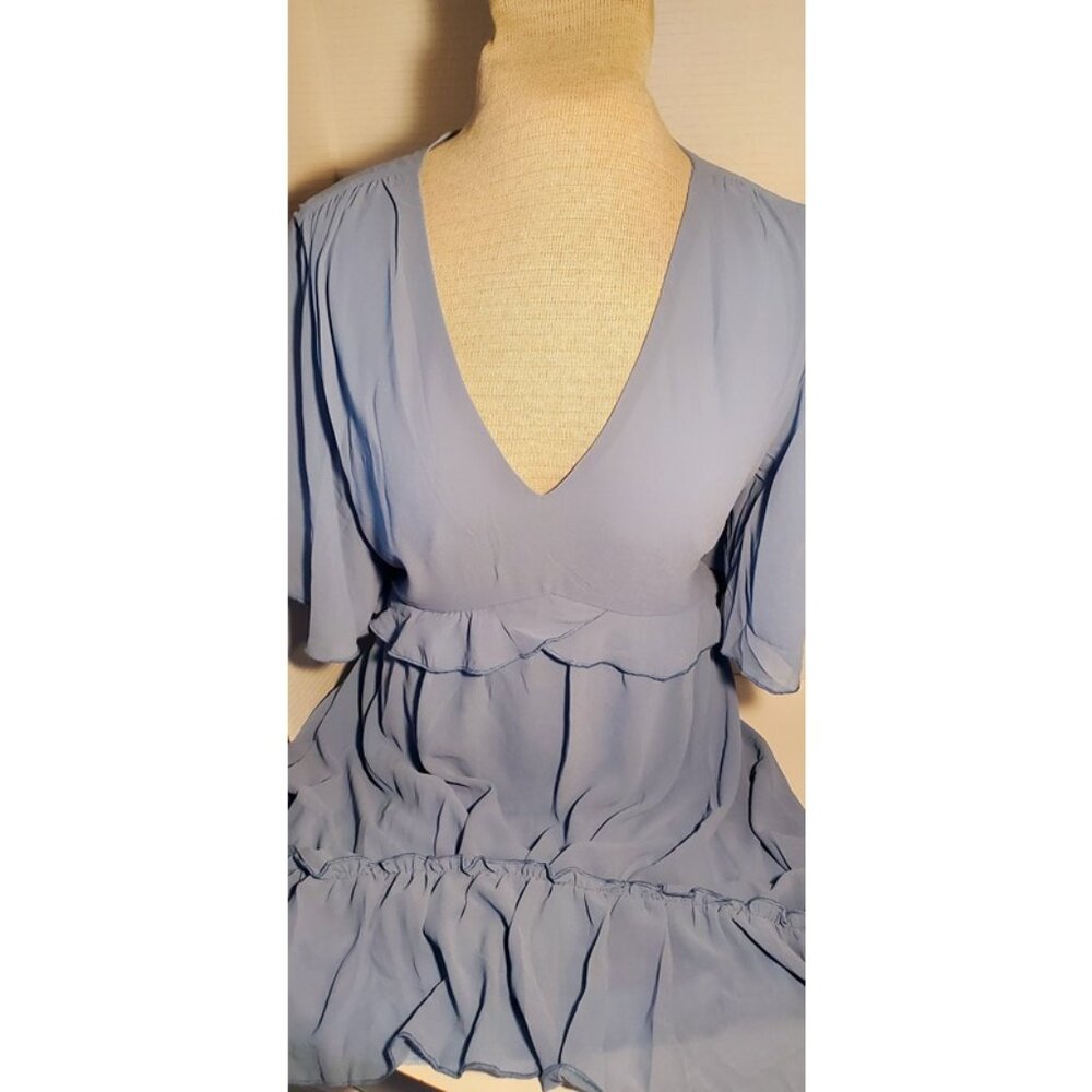 Many Dress Smokey Blue Small Lovely Ruffle Detail Flowy Ruffle Mid Length Dress